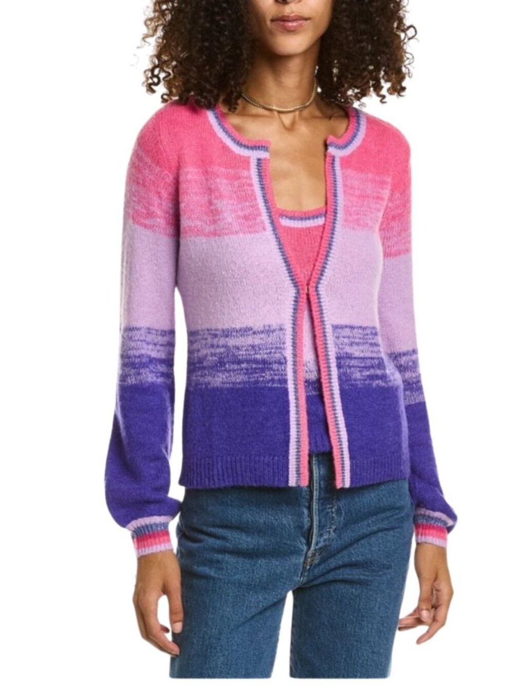 Lilly Pulitzer Tessalynn Pink Purple Ombre Cardigan Tank Sweater Set Sz L Preppy